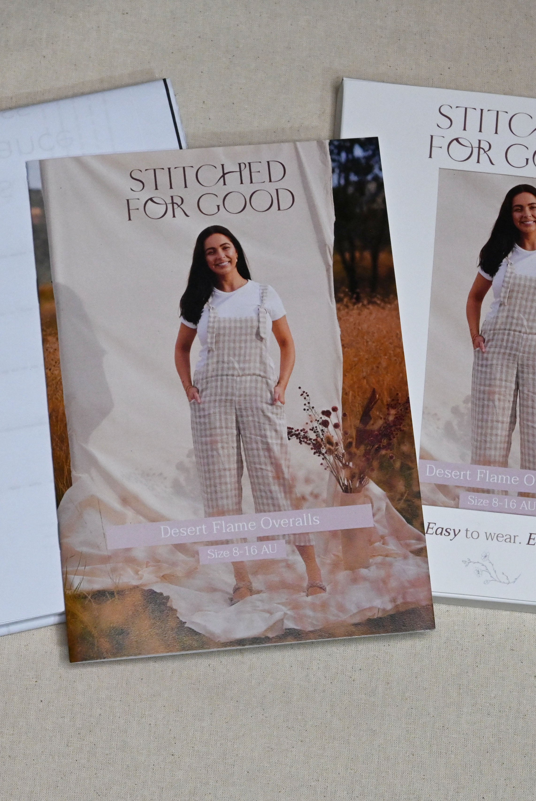 full scale printed modern easy sewing pattern overalls with pockets coloured instruction booklet