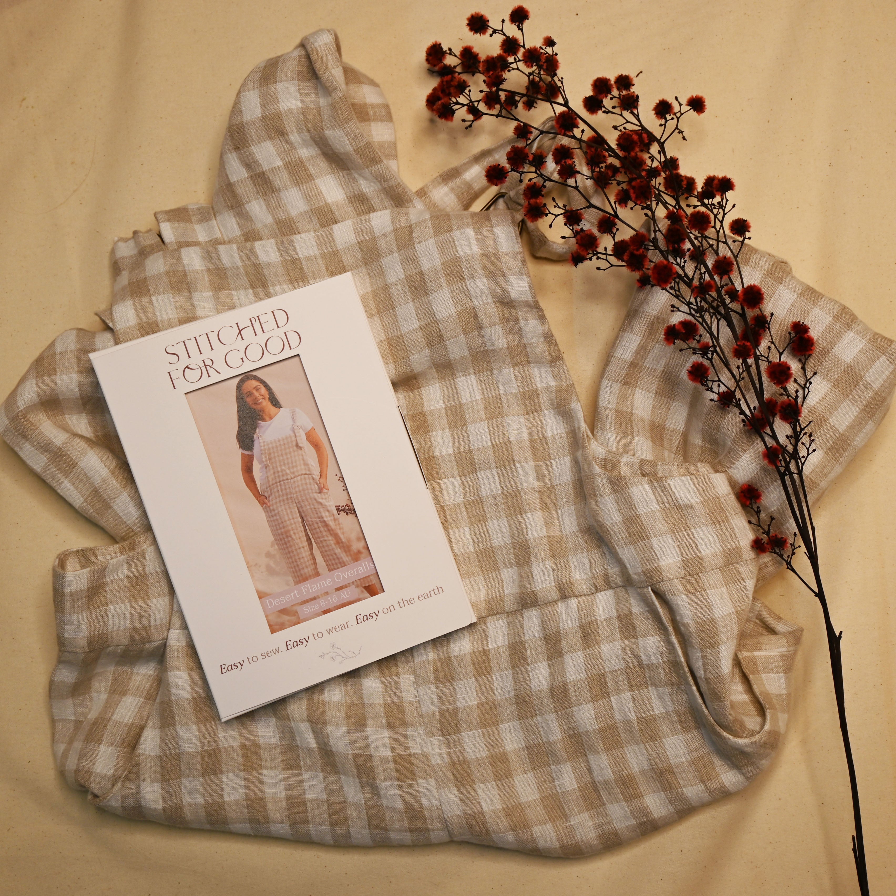 modern easy sewing pattern overalls with gingham linen fabric