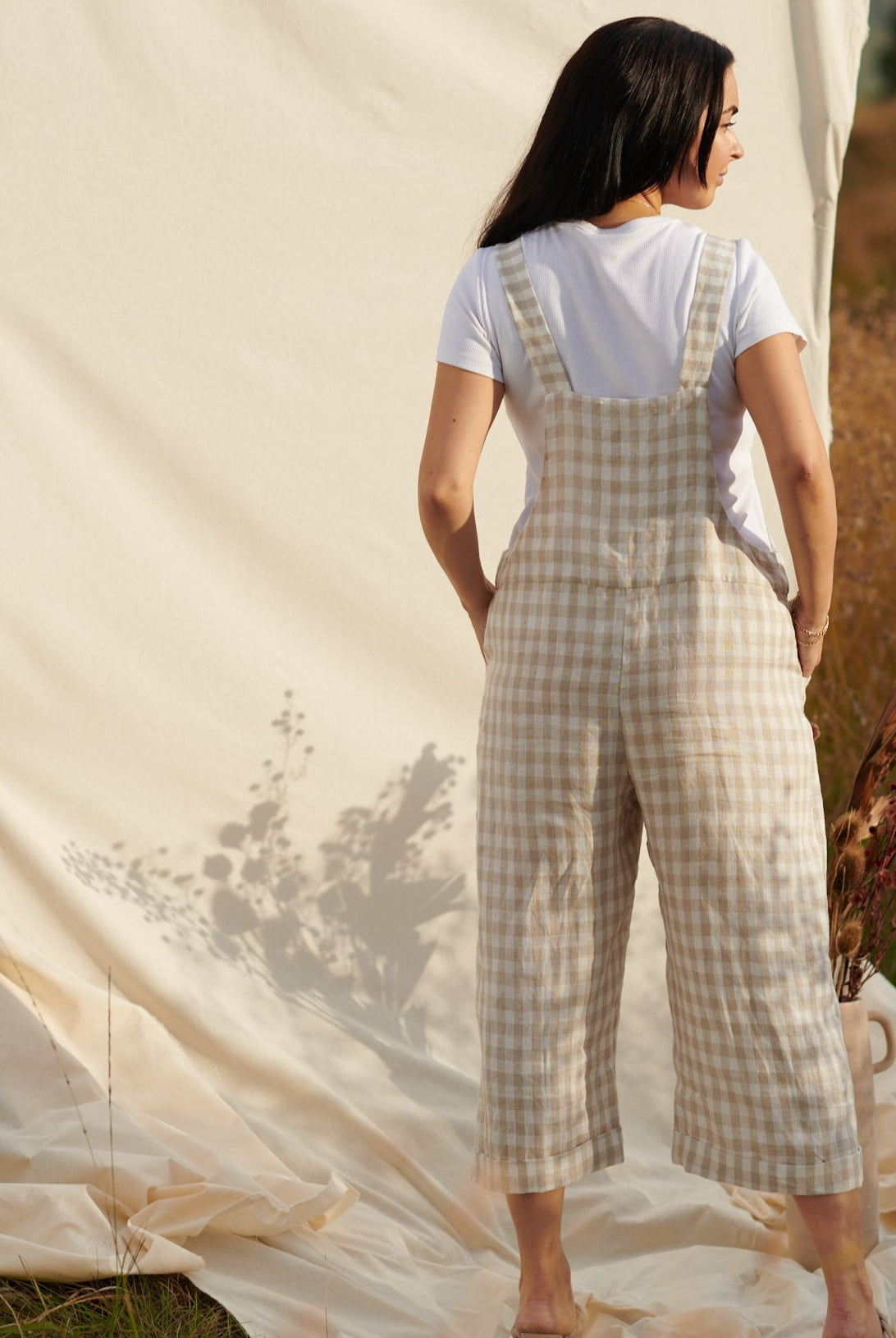 back view modern easy sewing pattern overalls with pockets adjustable strap