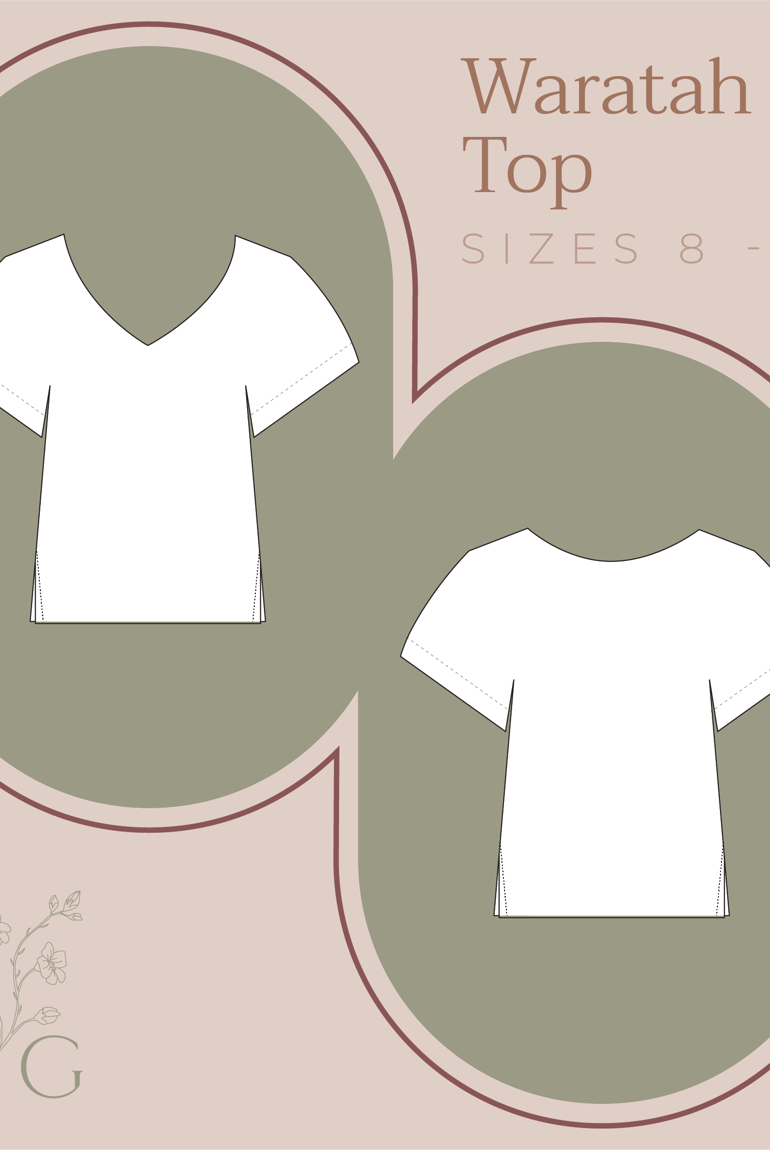 Trade drawing Waratah top loose fitting cap sleeve style hip length top easy PDF digital sewing pattern side split