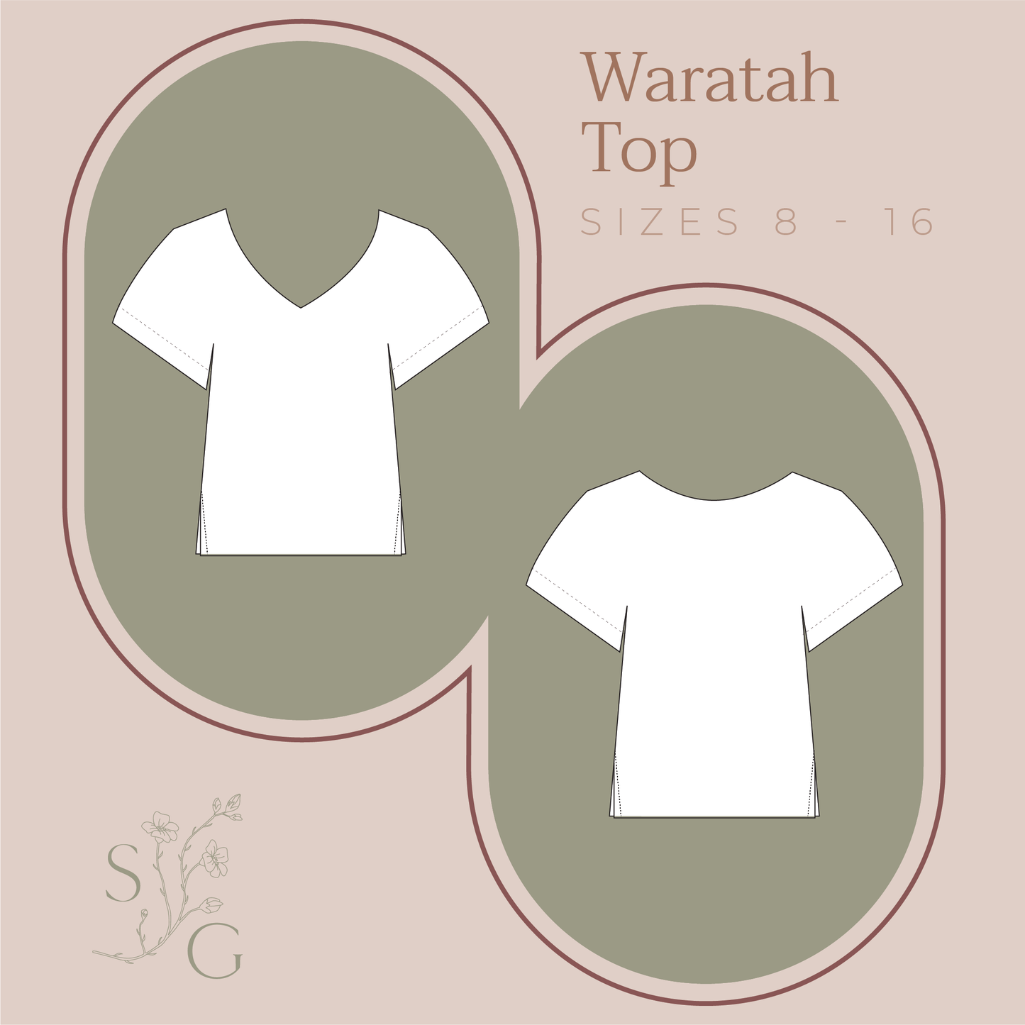 Trade drawing Waratah top loose fitting cap sleeve style hip length top easy PDF digital sewing pattern side split